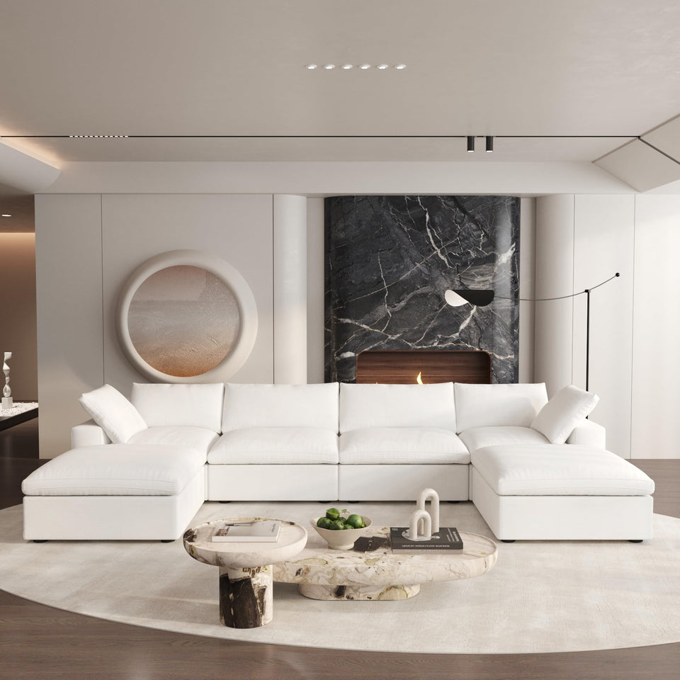 160.6" Cloud Couch Modular Sectional Sofa for Livingroom,Oversized Convertible Sofa with Storage Ottomans,6 Seat Wide Couches,Cushion Covers Removable (Khaki, 6 Seater)