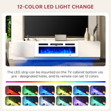 oneinmil 70" Floating TV Stand with 36" Electric Fireplace, Wall Mounted Fireplace Entertainment Center with Storage, Fire Place TV Console for Living Room, All Black