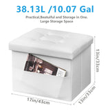 AmasSmile Storage Ottoman Folding Foot Rest Stool, Leather Footstool Bench, Short Ottoman Stool, Storage Foot Rest Store, Books (Black, 17" D x 13" W x 13" H)