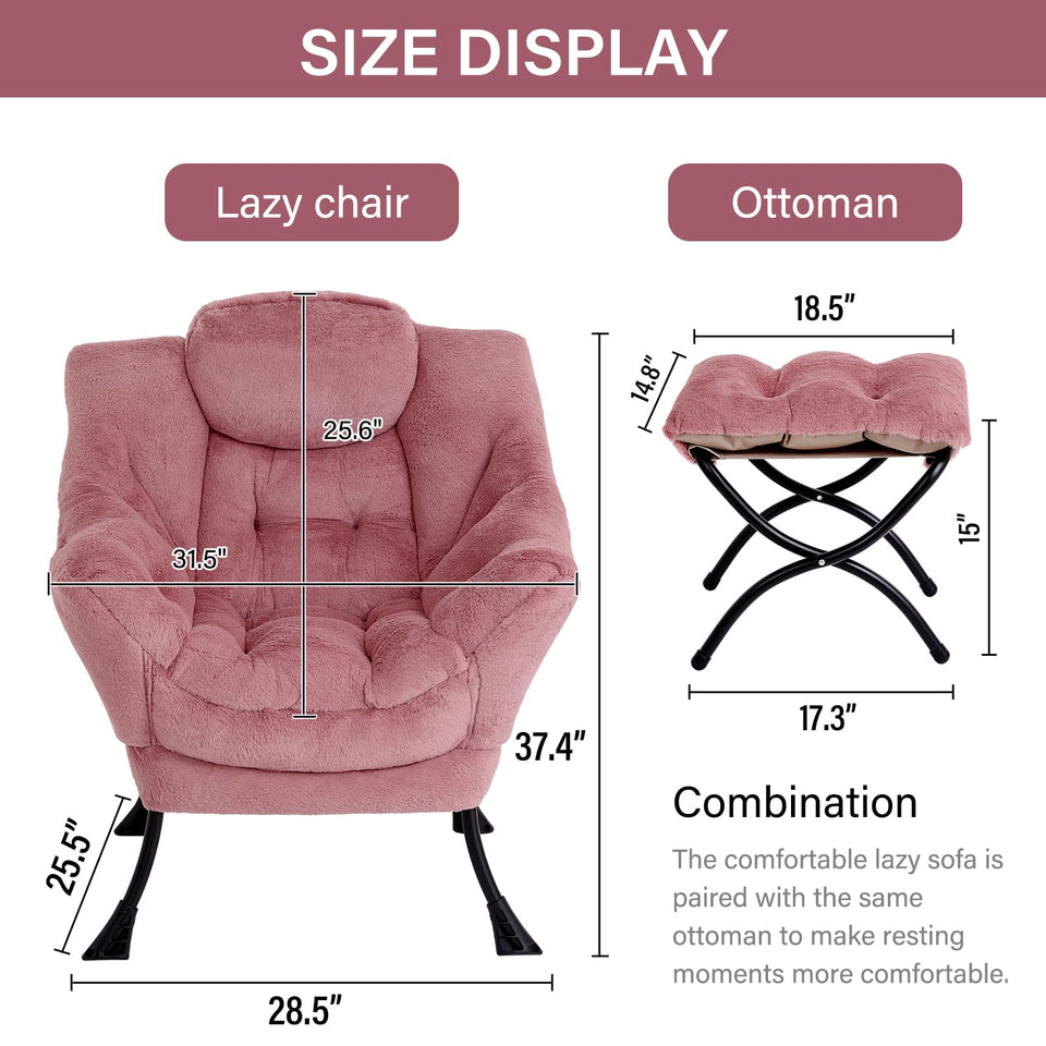 LITA Lazy Chair with Ottoman, Modern Accent Leisure Upholstered Lazy Sofa Armchair, Contemporary Lounge Reading Chair with Armrests and a Side Pocket for Living Room, Bedroom & Small Space, Dark Grey