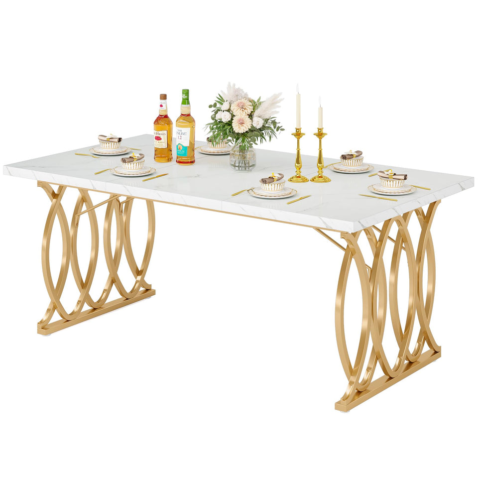Tribesigns Modern Dining Table, 63" Large Kitchen Table for 4-6 People, Unique Rectangular Dinner Table Kitchen & Dining Room Furniture with Faux Marble Tabletop and Geometric Legs