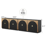 BELLEZE 65 Inch Fluted Buffet Cabinet with Storage, Symmetrical Arc Accent Sideboard Large Console Table for Dining Room, Kitchen, and Living Room (Caramel Brown)