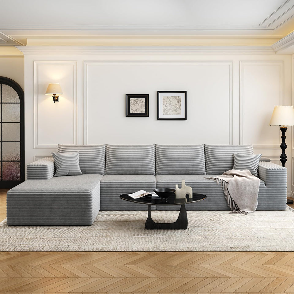 135.4" Cloud Modular Sectional Couch with 1 Ottoman,Modern Minimalist Upholstered Couches, Comfort U Shaped Sofa for Living Room,Deep Seat Corner Couch，No Assembly Required (Black,Left Facing Chaise)