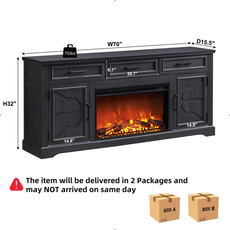 JXQTLINGMU Farmhouse Fireplace TV Stand for Up to 80 Inch TV, Entertainment Center with 30" Electric Fireplace for 65 75 Inch TV, 70" TV Stand with Storage Cabinet Drawer for Living Room (Off White)