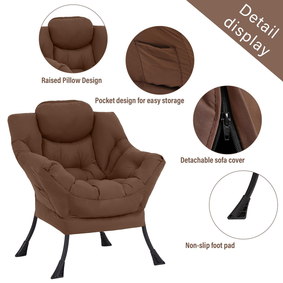 Welnow Lazy Chair with Ottoman, Modern Lounge Accent Chair with Armrests and a Side Pocket, Leisure Sofa Armchair, Reading Armchair with Footrest for Small Space, Dark Grey