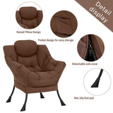 Welnow Lazy Chair with Ottoman, Modern Lounge Accent Chair with Armrests and a Side Pocket, Leisure Sofa Armchair, Reading Armchair with Footrest for Small Space, Dark Grey