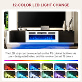 oneinmil 70" Floating TV Stand with 36" Electric Fireplace, Wall Mounted Fireplace Entertainment Center with Storage, Fire Place TV Console for Living Room, All Black