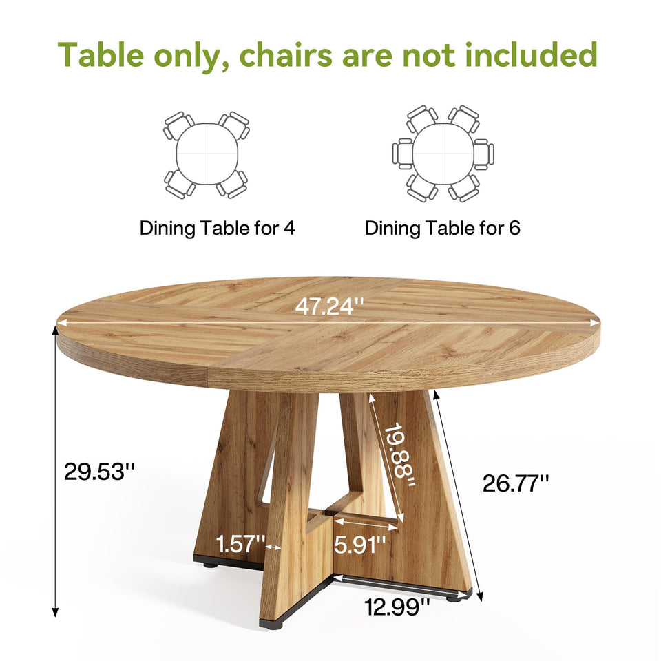 LITTLE TREE Round Dining Table for 4-6 People, 47 Inches Dining Room Table with Wooden Pedestal Base, Brown Dinner Tables, Circle Kitchen Tables for Dining Room, Kitchen, Living Room(Table Only)