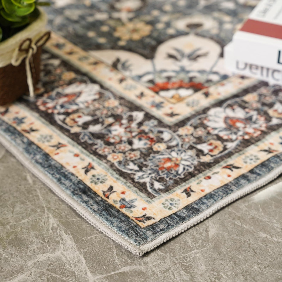 TOPRUUG Washable Oriental Area Rug - 12x15 Rugs for Living Room Soft Carpet for Bedroom Waterproof Floral Distressed Indoor Stain Resistant Non-Shedding Floor Carpets (Green, 12x15)