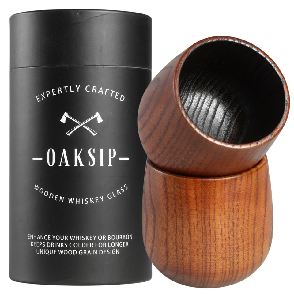 Oaksip The Original Charred Wooden Bourbon Drinking Glass | Charred Old Fashioned Glass | Bourbon Gifts for Men, Dad, or Brother | Whiskey Gifts