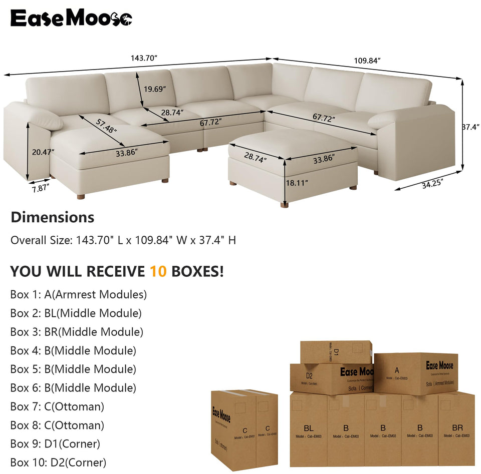 EASE MOOSE Leather Sectional Couch, Oversized Modular Sectional Sofas, Wide Deep Seat Modular Couch, Scratch Resistant Faux Leather Material, L Shaped Sofa for Big Spaces,Beige