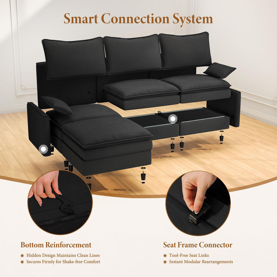 Vesgantti 142" U Shaped Sectional Couch, Comfy Cloud Modular Sectional Sofa with 2 Ottoman Deep Seat Chenille Modern Cloud Sofa, Modular Sofas for Living Room, Bedroom and Apartment, Beige