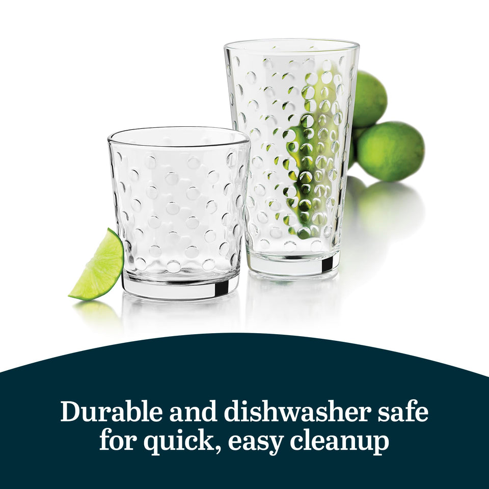 Libbey Ascent Tumbler and Rocks Drinking Glasses Set of 16, Glass Drinking Glasses with Curvature, Versatile Glassware Set for Parties and More