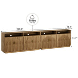 BELLEZE 65 Inch Fluted Buffet Cabinet with Storage, Symmetrical Arc Accent Sideboard Large Console Table for Dining Room, Kitchen, and Living Room (Caramel Brown)