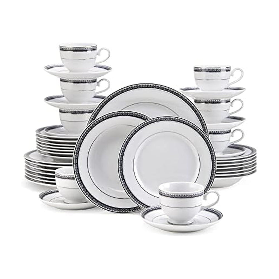 Mikasa Parchment 40-Piece Dinnerware Set, Service for 8, Durable Porcelain Plates, Bowls, and Mugs with Contemporary Design, Dishwasher Safe