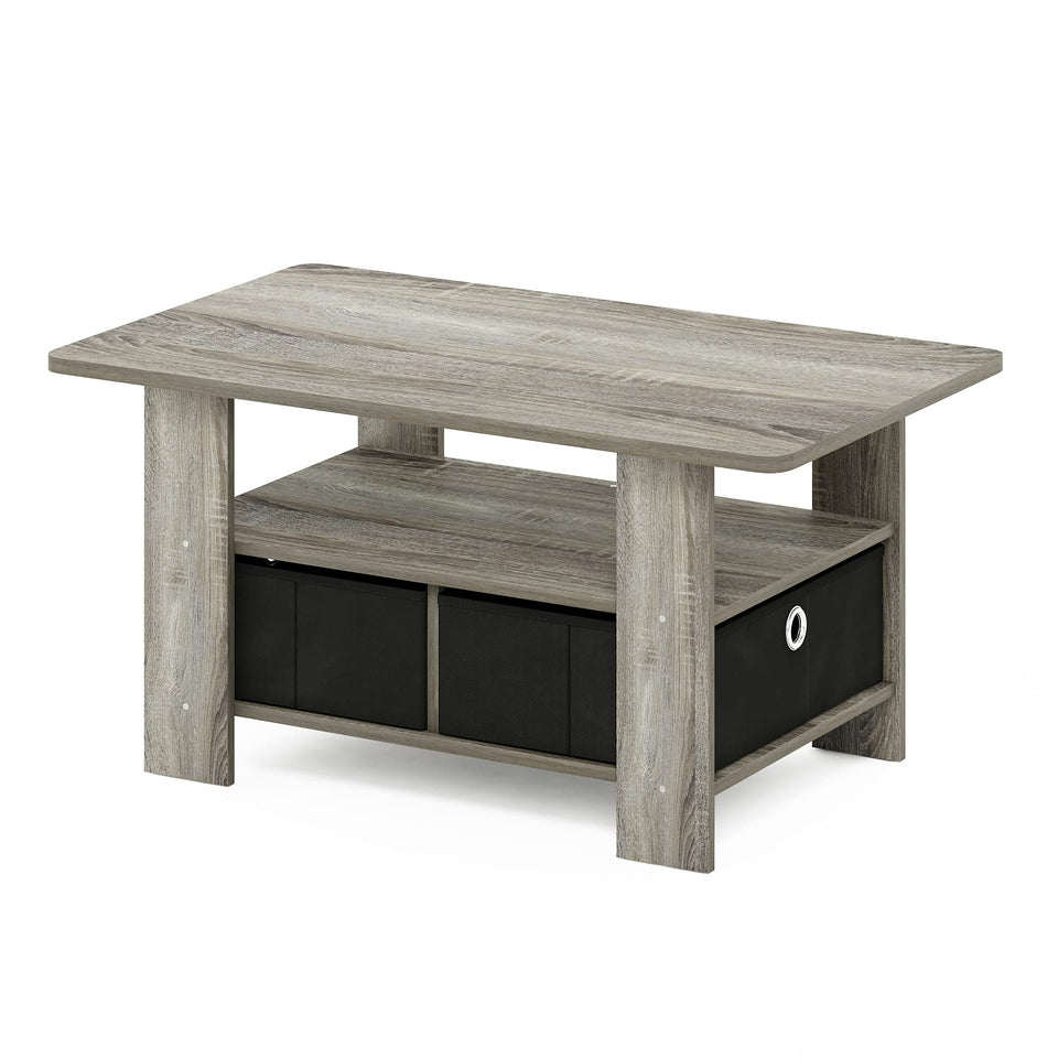 FURINNO Turn-N-Tube Coffee Table, 31.22D x 15.5W x 15.8H in, French Oak Grey/Black/Black