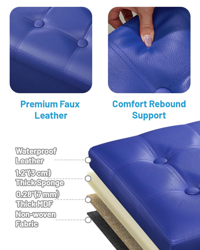 AmasSmile Storage Ottoman Folding Foot Rest Stool, Leather Footstool Bench, Short Ottoman Stool, Storage Foot Rest Store, Books (Black, 17" D x 13" W x 13" H)