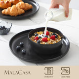 MALACASA Plates and Bowls Sets, 24 Pieces Modern Porcelain Dinnerware Set for 6 Ceramic Dishware Dishes White Kitchen Dinner Dining Ware Set wtih Black Rim Microwave and Dishwasher Safe, Series LUNA