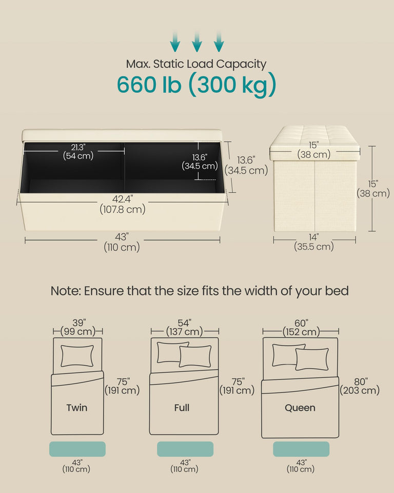 SONGMICS MAZIE Collection - 43 Inches Folding Storage Ottoman Bench, Ottoman Foot Rest, End of Bed Bench, Storage Chest, Load 660 lb, for Living Room, Bedroom, Entryway, Dark Gray ULSF77K