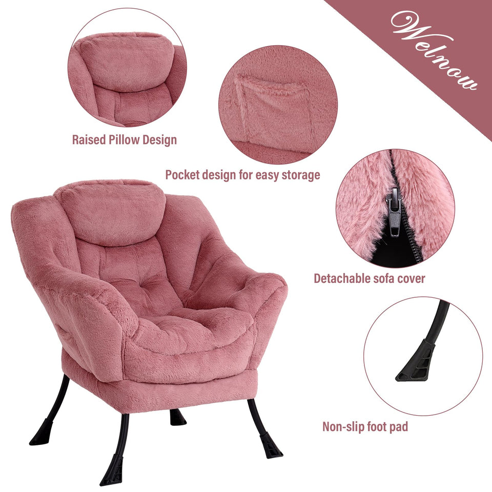 Welnow Lazy Chair with Ottoman, Modern Lounge Accent Chair with Armrests and a Side Pocket, Leisure Sofa Armchair, Reading Armchair with Footrest for Small Space, Dark Grey