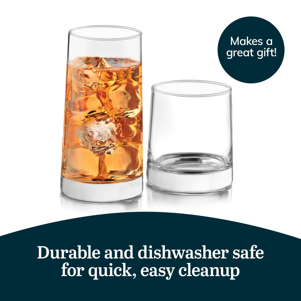 Libbey Ascent Tumbler and Rocks Drinking Glasses Set of 16, Glass Drinking Glasses with Curvature, Versatile Glassware Set for Parties and More