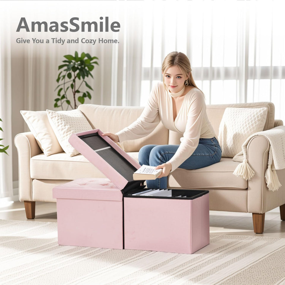 AmasSmile Footrest Ottoman Bench with Storage,34Inch Black Leather Footstool, Coffee Table, Padded Seat, Storage Chest,Blanket Store with Flipping Lid for Livingroom and Bedroom