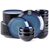 LeRatio Ceramic Dinnerware Sets for 6,Plates and Bowls Sets,Handmade Reactive Glaze Dishes Set,Chip Resistant and Scratch Resistant | Oven&Dishwasher & Microwave Safe-Blue(18PCS)