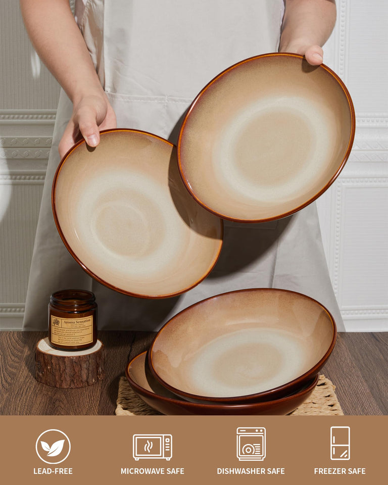 Pokini 24 Piece Dinnerware Sets for 8, Modern Stoneware Plates and Bowls Setst, Perfect for Family Gatherings & Holiday Celebrations, Easy Cleaning Dishes Set, Stack Compactly Dishware, Brown Green