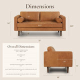 POLY & BARK Napa 72" Apartment Sofa – Italian-Tanned Full-Grain Pure-Aniline or Semi-Aniline Leather, Feather-Down Cushioning, Kiln-Dried Solid Wood Frame, Walnut Legs - Cognac Tan