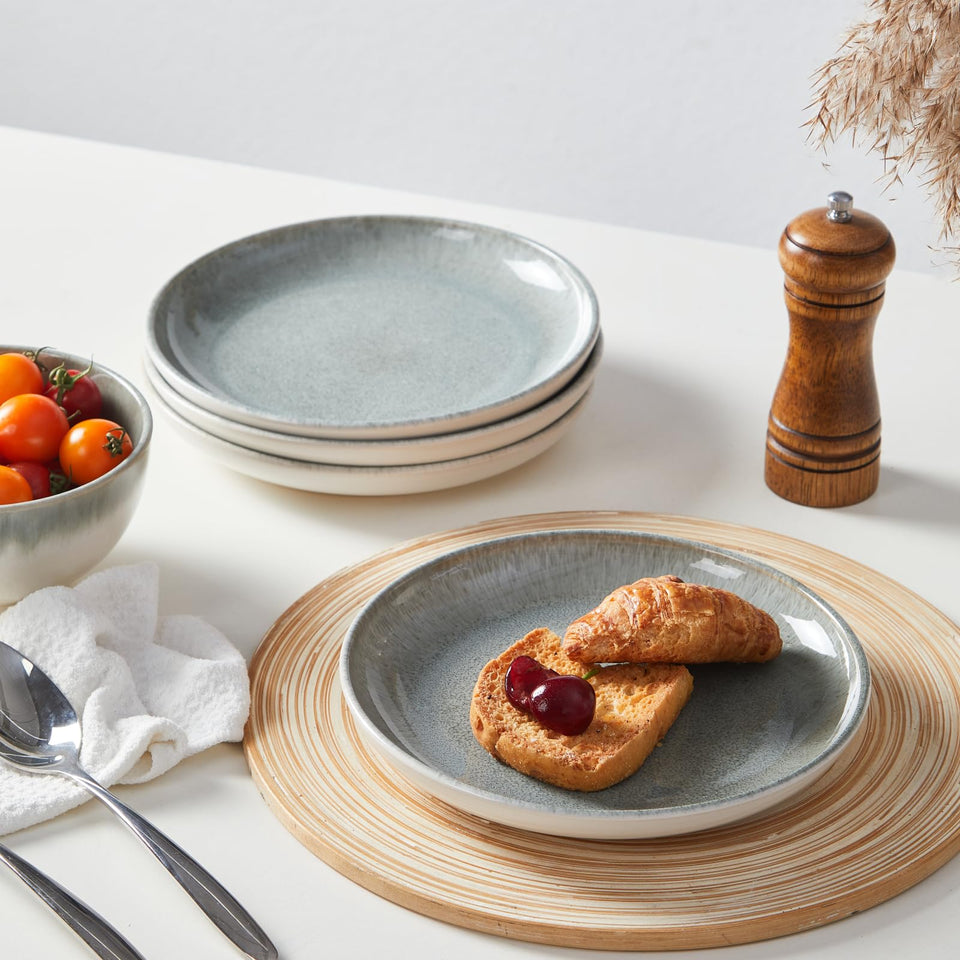 Pokini 24 Piece Dinnerware Sets for 8, Modern Stoneware Plates and Bowls Setst, Perfect for Family Gatherings & Holiday Celebrations, Easy Cleaning Dishes Set, Stack Compactly Dishware, Brown Green