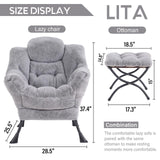 LITA Lazy Chair with Ottoman, Modern Accent Leisure Upholstered Lazy Sofa Armchair, Contemporary Lounge Reading Chair with Armrests and a Side Pocket for Living Room, Bedroom & Small Space, Dark Grey