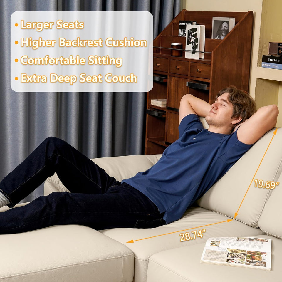 EASE MOOSE Leather Sectional Couch, Oversized Modular Sectional Sofas, Wide Deep Seat Modular Couch, Scratch Resistant Faux Leather Material, L Shaped Sofa for Big Spaces,Beige