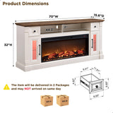 OKD Fireplace TV Stand for 80 Inch TV - Farmhouse Entertainment Center with 42" Electric Fireplace & LED Lights, Wood Media Console with Storage Drawers & Cabinets for Living Room, Antique White