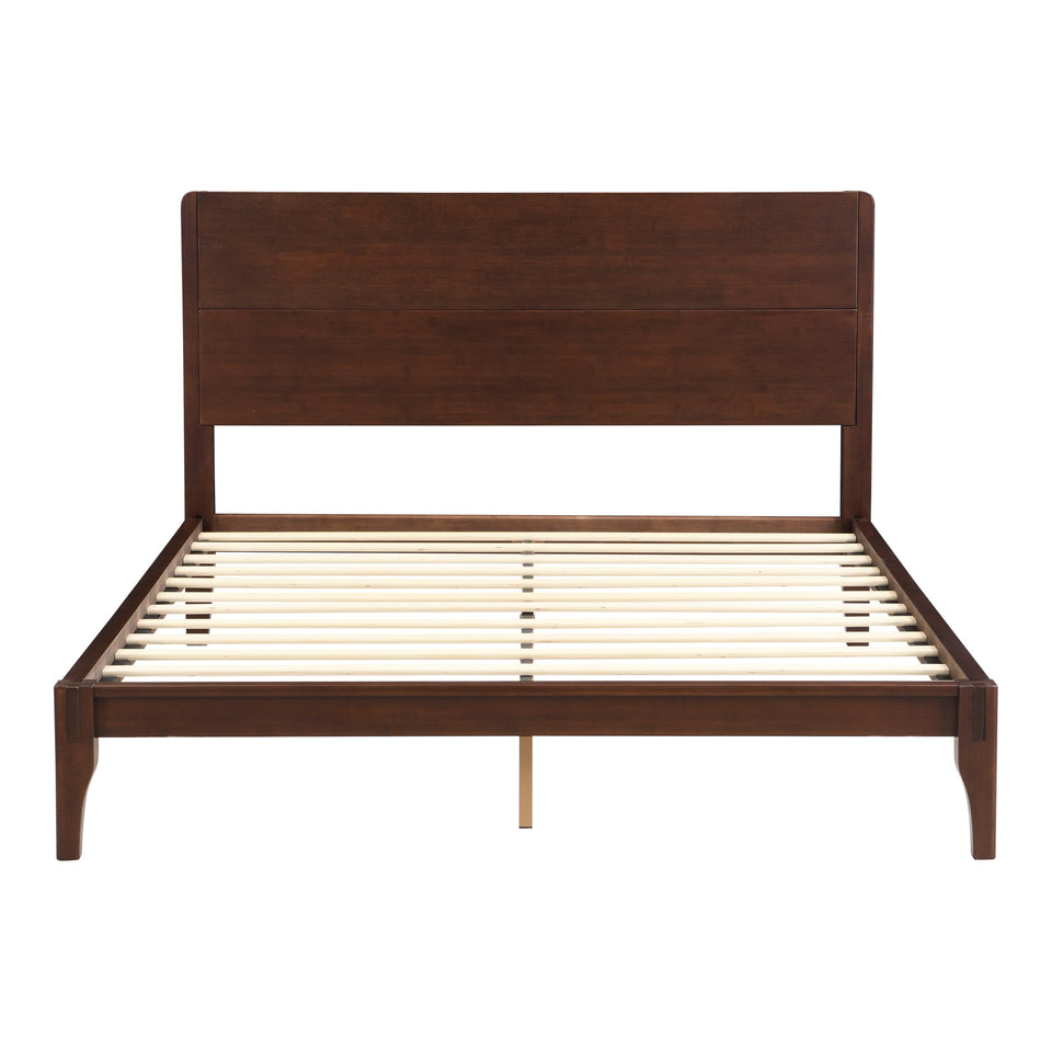 Merax Queen Size Bamboo Platform Bed, Mid-Century Modern Bed Frame with Tall Headboard, Solid Sustainable Bedframe Queen-size, Wood Slat Support, No Box Spring Needed, Easy Assembly, Noise Free, Brown