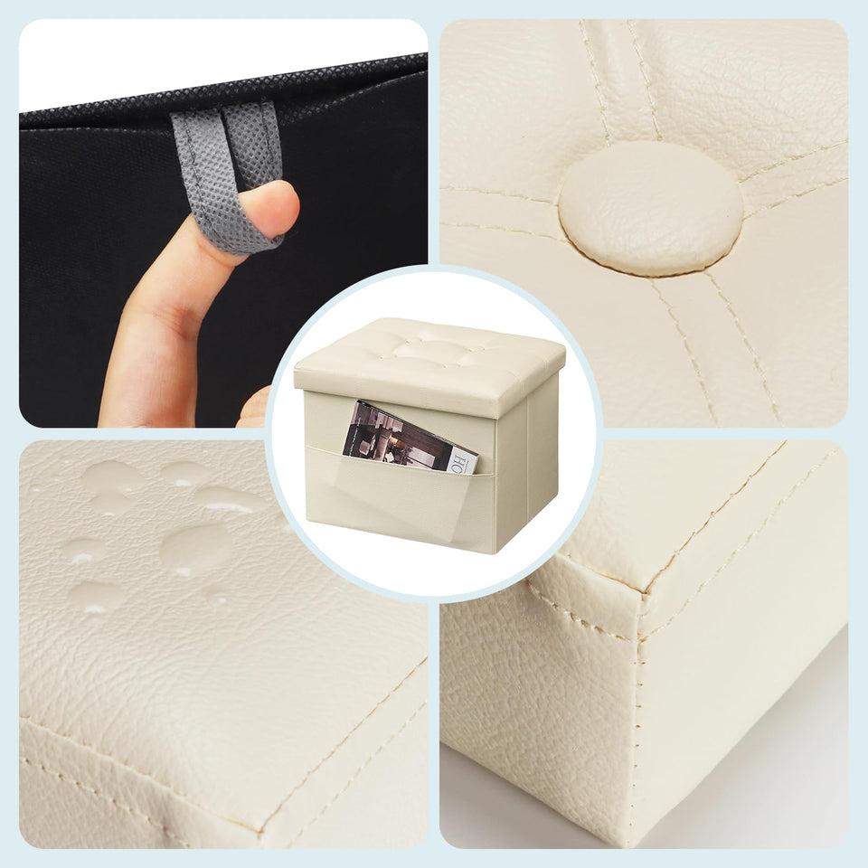 Bsketa Storage Ottoman, Folding Foot Stool with Thicker Foam Padded Seat Small Leather Storage Ottoman Bench Foot Rest for Living Room Foldable Coffee Table 17x13x13in,Black