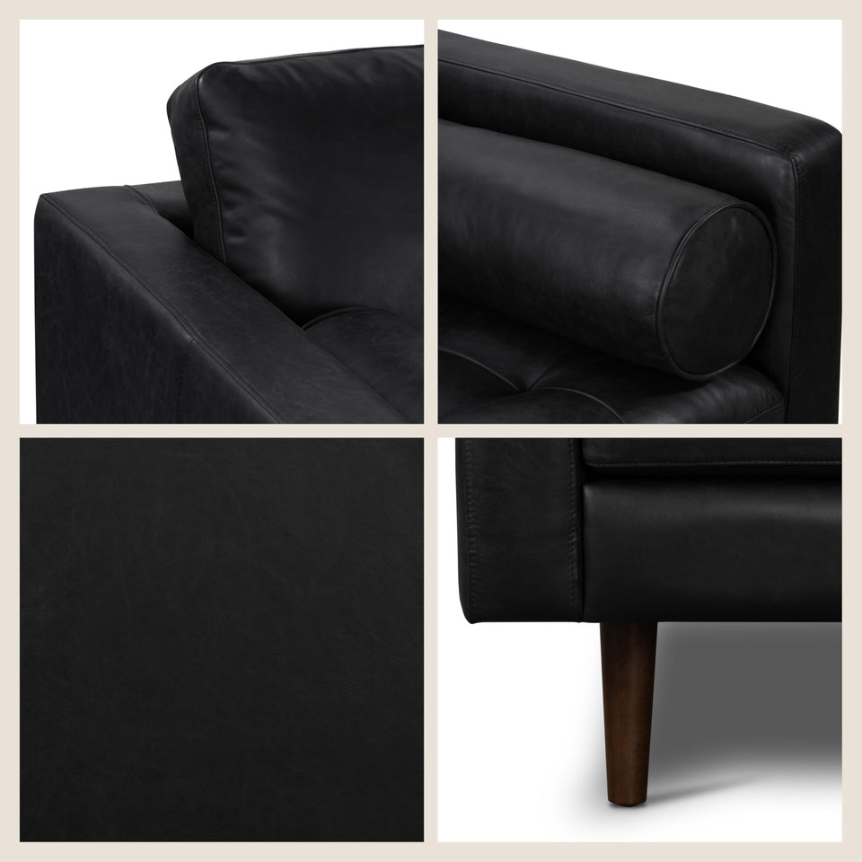 POLY & BARK Napa 72" Apartment Sofa – Italian-Tanned Full-Grain Pure-Aniline or Semi-Aniline Leather, Feather-Down Cushioning, Kiln-Dried Solid Wood Frame, Walnut Legs - Cognac Tan