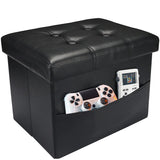 AmasSmile Storage Ottoman Folding Foot Rest Stool, Leather Footstool Bench, Short Ottoman Stool, Storage Foot Rest Store, Books (Black, 17" D x 13" W x 13" H)