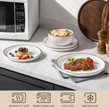 MALACASA Plates and Bowls Sets, 24 Pieces Modern Porcelain Dinnerware Set for 6 Ceramic Dishware Dishes White Kitchen Dinner Dining Ware Set wtih Black Rim Microwave and Dishwasher Safe, Series LUNA