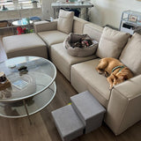 Acanva Luxury Modular Sectional Living Room Sofa Set, Modern Minimalist Style Couch with Ottoman and Chaise, L-Shape, Linen-Like Cream