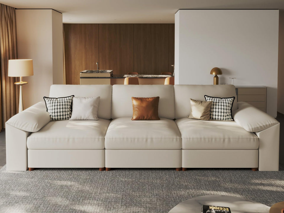 EASE MOOSE Leather Sectional Couch, Oversized Modular Sectional Sofas, Wide Deep Seat Modular Couch, Scratch Resistant Faux Leather Material, L Shaped Sofa for Big Spaces,Beige