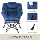 LITA Lazy Chair with Ottoman, Modern Accent Leisure Upholstered Lazy Sofa Armchair, Contemporary Lounge Reading Chair with Armrests and a Side Pocket for Living Room, Bedroom & Small Space, Dark Grey