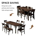 iPormis 7-Piece Dining Table Set with 6 Chairs, 63" Extendable Kitchen Table & Chairs Set for 4-6, Dining RoomTable with Solid Metal Frame & MDF Board, Perfect for Small Space, Easy Assembly, Walnut