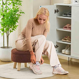 Wimarsbon Storage Ottoman, Modern Round Footrest with Soft Padded Seat, Teddy Velvet Footstool with Wood Legs, Accent Small Table or Plant Stand for Hallway, Living Room (Cream)