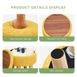 Wimarsbon Pouf Ottoman, 100% Cotton Knitted Boho Footstool, Round Footrest with Non-Skid Wood Legs, Home Décor Handmade Pouffe, Leisure Floor Step Stool for Living Room (Beige)