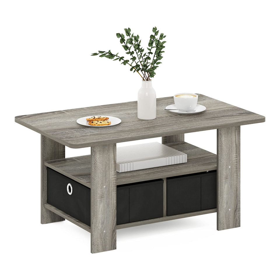 FURINNO Turn-N-Tube Coffee Table, 31.22D x 15.5W x 15.8H in, French Oak Grey/Black/Black