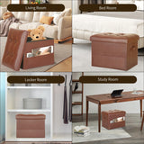 Storage Ottoman Foot Rest Stool, Foldable Leather Footstool Storage Bench with Thicker Foam Padded Seat. Foot Rest Under Desk for Living Room Bedroom 350 lbs, 17x13x13 in, Brown