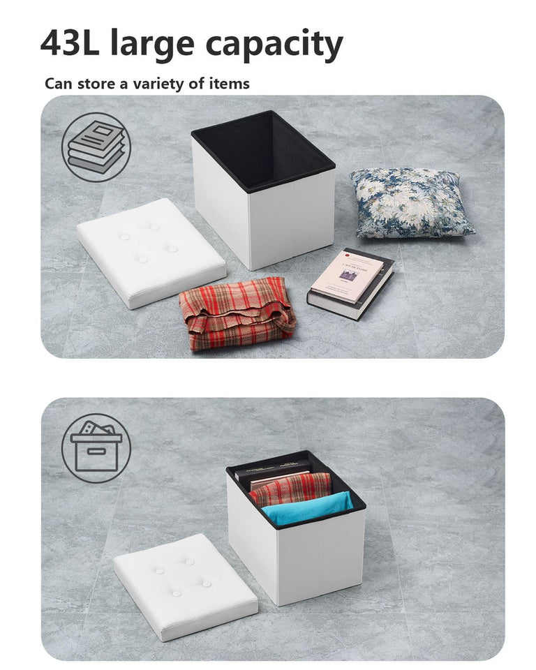 Bsketa Storage Ottoman, Folding Foot Stool with Thicker Foam Padded Seat Small Leather Storage Ottoman Bench Foot Rest for Living Room Foldable Coffee Table 17x13x13in,Black