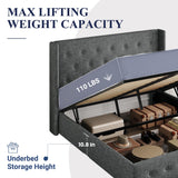 Allewie King Size Lift Up Storage Bed, Modern Wingback Headboard, Hydraulic Support, No Box Spring Needed, Light Beige