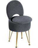 GREENSTELL Small Vanity Stool Chair with Storage and Folding Back, 13" x 13" x 17.7" Faux Fur Soft Ottoman for Teenager, 4 Metal Legs with Anti-Slip Feet, Furry Padded Seat for Makeup, Bedroom, White