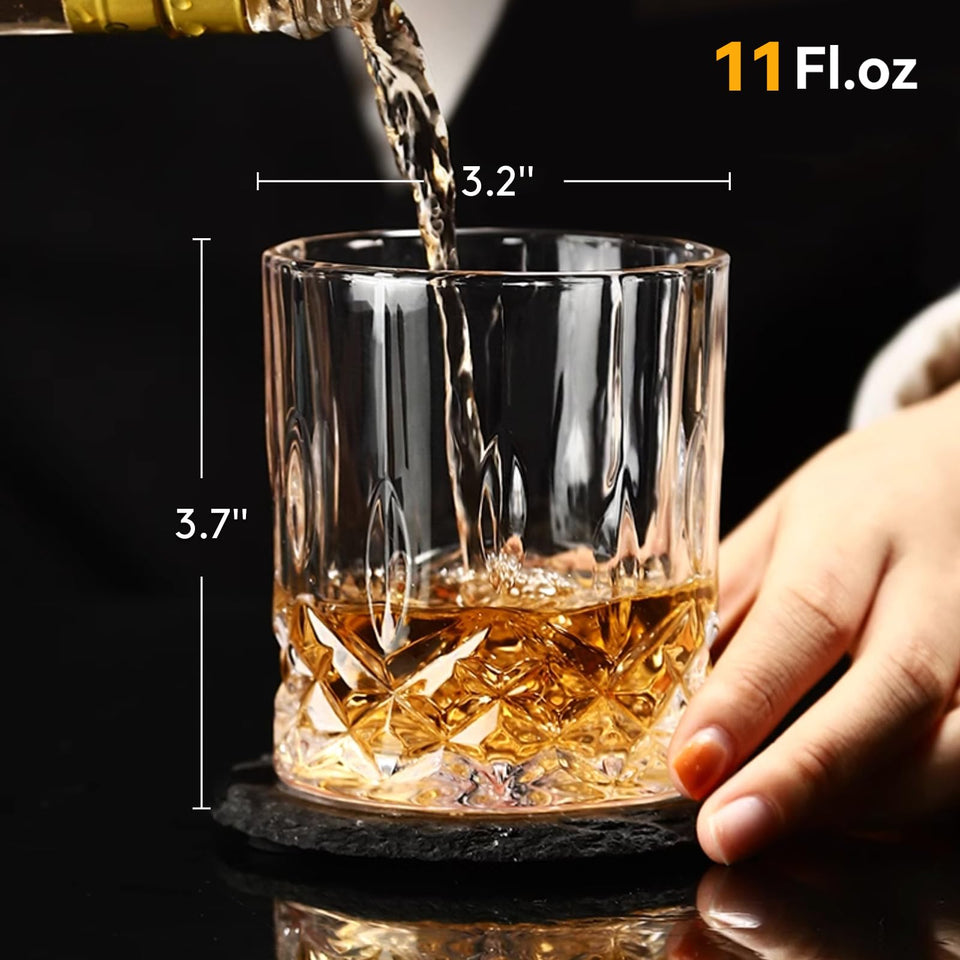 Triplorare Whiskey Glasses Set of 6, 11 OZ Old-Fashioned, Rum & Scotch Glasses